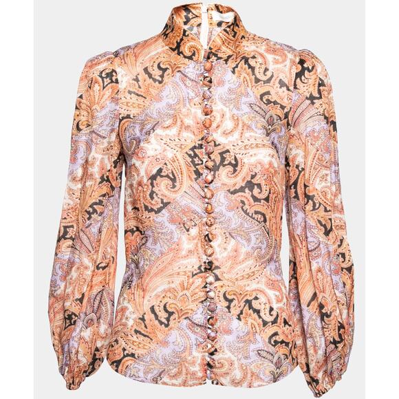 Zimmermann Multicolor Paisley Printed Ramie Voile Blouse size US 8 - Picture 1 of 6